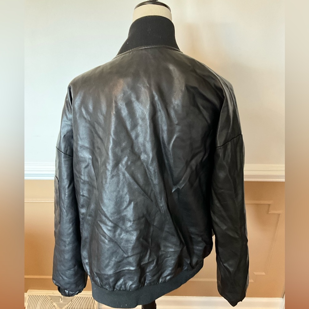 Edikted Black Leather Bomber Jacket - Picture 2 of 4